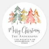 Waterverf voor kerstpine-structuur Retouradres Ronde Sticker (Voorkant)