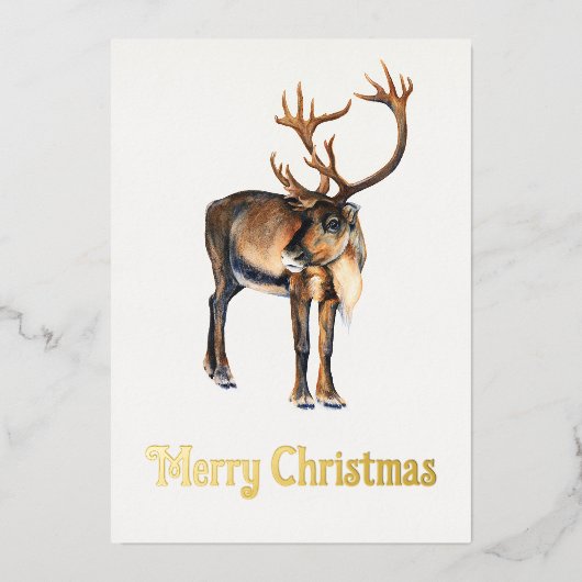 Waterverf voor kerstrendieren met handschrift Cara Folie Feestdagenkaart (Voorkant)