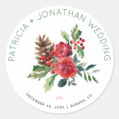 Waterverf voor kersttrouwerij en bessen ronde sticker (Voorkant)