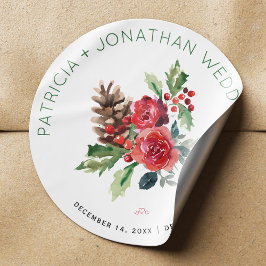 Waterverf voor kersttrouwerij en bessen ronde sticker