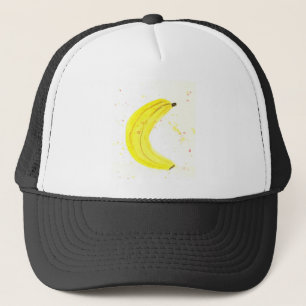 Waterverf voor keukengerei van geel bananentropisc trucker pet