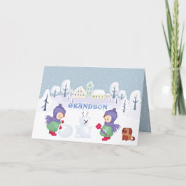 Waterverf voor kleinzoon kerstsneeuw Scene Blue Feestdagen Kaart