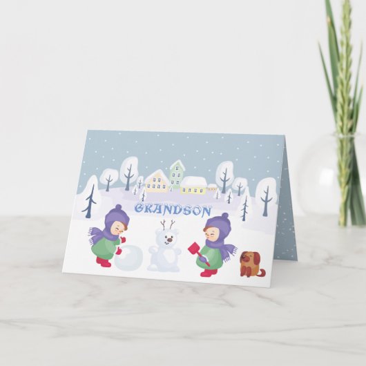 Waterverf voor kleinzoon kerstsneeuw Scene Blue Feestdagen Kaart (Voorkant)