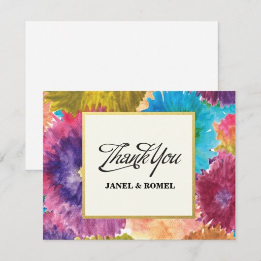 Waterverf voor kleurrijke bloemen - Hartelijk dank Bedankkaart (Voorkant / Achterkant)