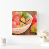 Waterverf voor kleurrijke gezonde groenten en frui vierkante klok (Huis)