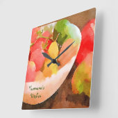 Waterverf voor kleurrijke gezonde groenten en frui vierkante klok (Hoek)