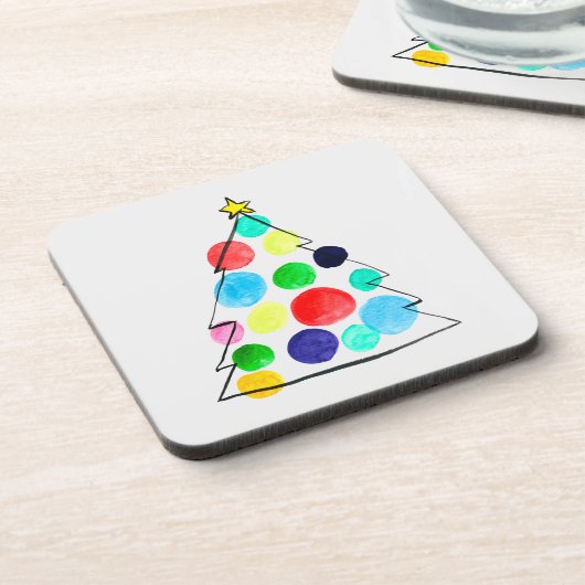 Waterverf voor kleurrijke kerstbomen bier onderzetter (Linkerzijde)