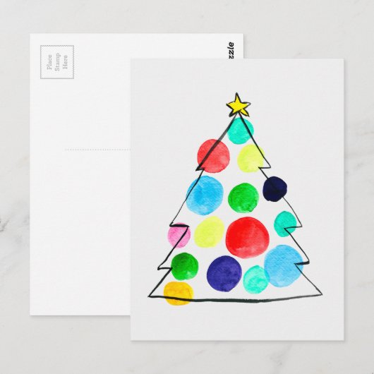 Waterverf voor kleurrijke kerstbomen briefkaart (Voorkant / Achterkant)