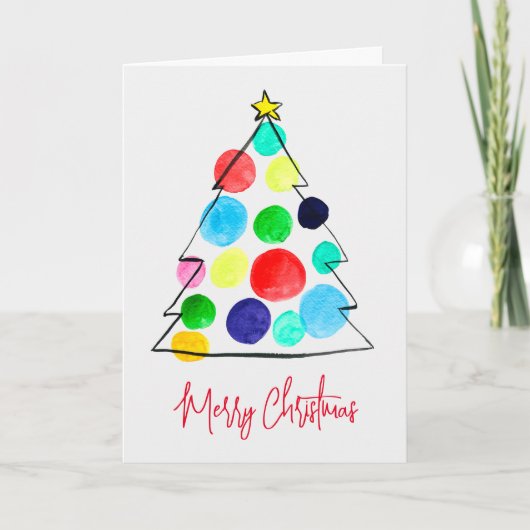 Waterverf voor kleurrijke kerstbomen kaart (Voorkant)