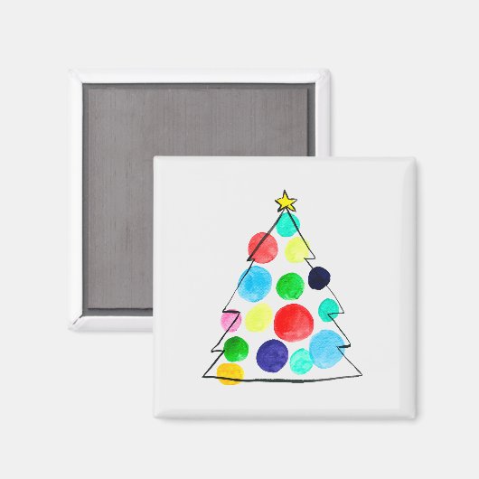 Waterverf voor kleurrijke kerstbomen magneet (Voorkant / Achterkant)