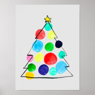 Waterverf voor kleurrijke kerstbomen poster