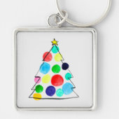 Waterverf voor kleurrijke kerstbomen sleutelhanger (Voorkant)