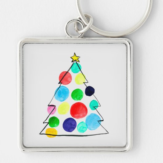 Waterverf voor kleurrijke kerstbomen sleutelhanger (Voorkant)