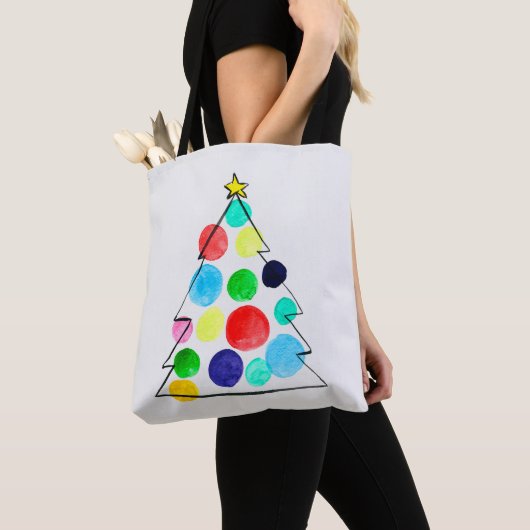 Waterverf voor kleurrijke kerstbomen tote bag (Dichtbij)