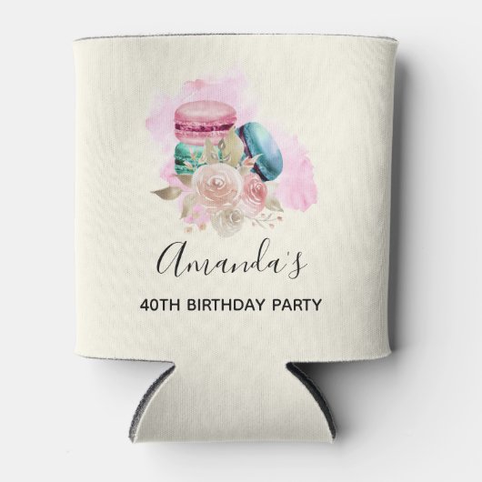 Waterverf voor kleurrijke Macarons en bloemen Blikjeskoeler (Voorkant)