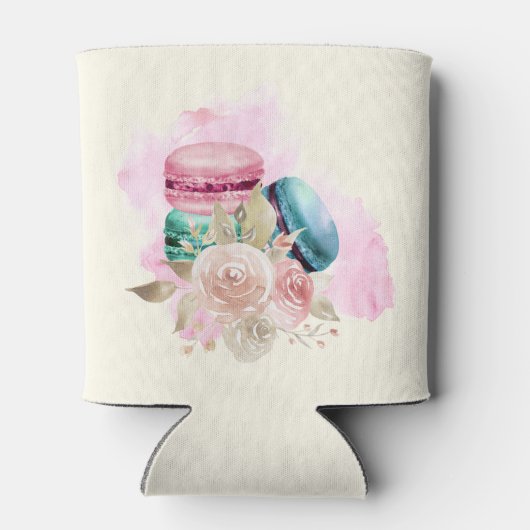 Waterverf voor kleurrijke Macarons en bloemen Blikjeskoeler (Achterkant)