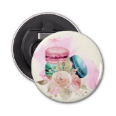 Waterverf voor kleurrijke Macarons en bloemen Button Flesopener (Voorkant)