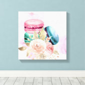 Waterverf voor kleurrijke Macarons en bloemen Canvas Afdruk (Insitu (Houten vloer))