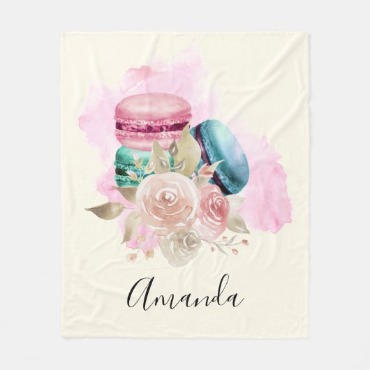 Waterverf voor kleurrijke Macarons en bloemen Fleece Deken (Voorkant)