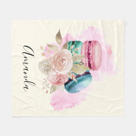 Waterverf voor kleurrijke Macarons en bloemen Fleece Deken (Voorkant (Horizontaal))