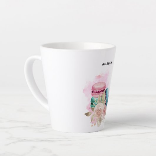 Waterverf voor kleurrijke Macarons en bloemen Latte Mok (Linkerhoek)