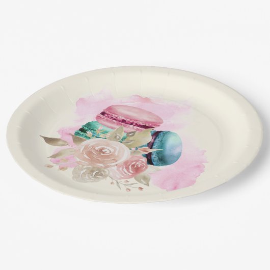 Waterverf voor kleurrijke Macarons en bloemen Papieren Bordje (Gekanteld)