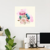 Waterverf voor kleurrijke Macarons en bloemen Poster (Thuiskantoor)