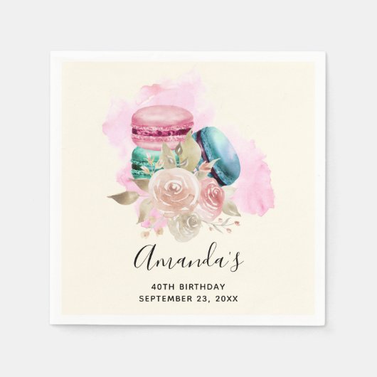 Waterverf voor kleurrijke Macarons en bloemen Servet (Voorkant)