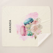 Waterverf voor kleurrijke Macarons en bloemen Sherpa Deken (Voorkant (horizontaal))