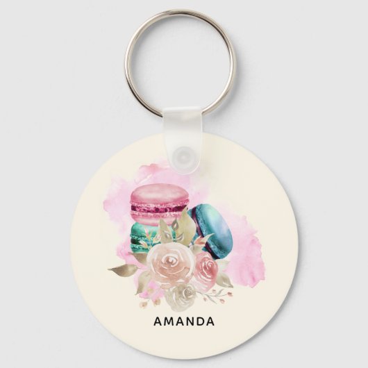 Waterverf voor kleurrijke Macarons en bloemen Sleutelhanger (Voorkant)