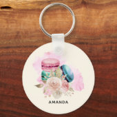 Waterverf voor kleurrijke Macarons en bloemen Sleutelhanger (Voorkant)