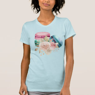 Waterverf voor kleurrijke Macarons en bloemen T-shirt