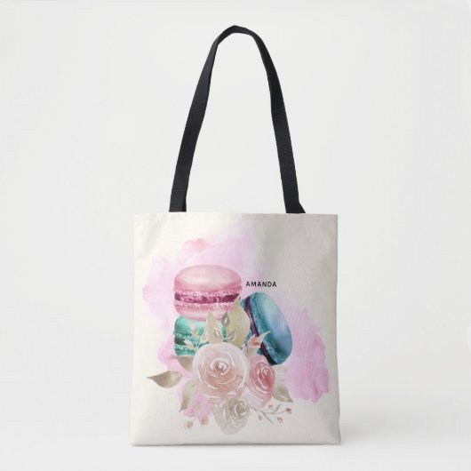 Waterverf voor kleurrijke Macarons en bloemen Tote Bag (Voorkant)