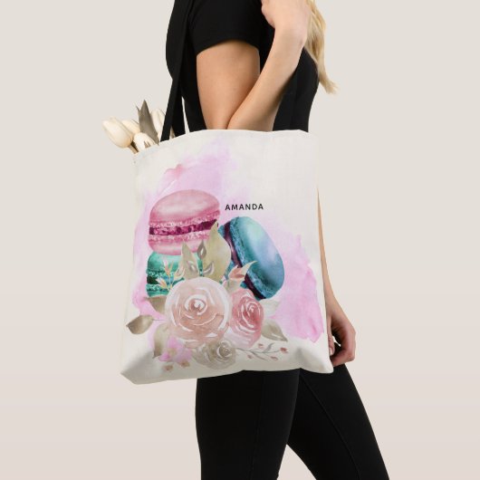Waterverf voor kleurrijke Macarons en bloemen Tote Bag (Dichtbij)