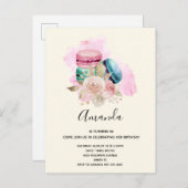 Waterverf voor kleurrijke Macarons en bloemen Uitnodiging Briefkaart (Voorkant / Achterkant)