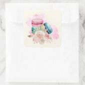 Waterverf voor kleurrijke Macarons en bloemen Vierkante Sticker (Tas)