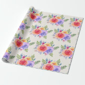 Waterverf voor kleurrijke Rozen Floral Pattern Cadeaupapier (Uitgerold)