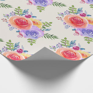 Waterverf voor kleurrijke Rozen Floral Pattern Cadeaupapier