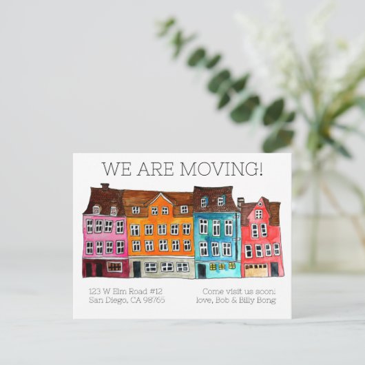 WATERVERF voor kleurrijke woningen verplaatsen Briefkaart (Staand voorkant)