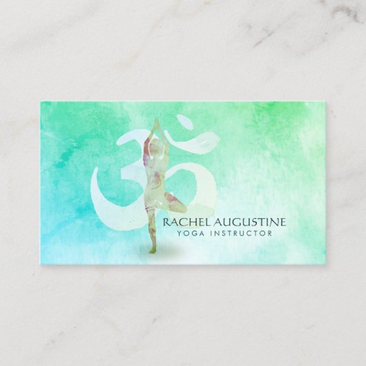 Waterverf voor Meditatie-instructies Yoga Pose Om  Visitekaartje (Voorkant)