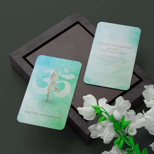 Waterverf voor Meditatie-instructies Yoga Pose Om  Visitekaartje