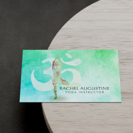 Waterverf voor Meditatie-instructies Yoga Pose Om  Visitekaartje
