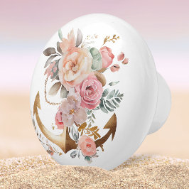 Waterverf voor nautisch anker aan het strand keramische knop