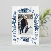 Waterverf voor Navy kerstfloral Folie Feestdagenkaart (Staand Voorkant)