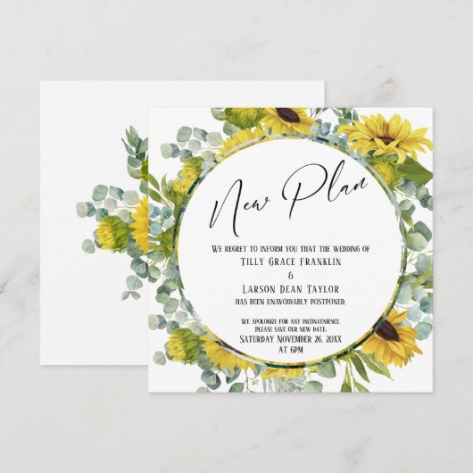Waterverf voor nieuwe plannen Floral Postponed Wed Kaart (Voorkant / Achterkant)