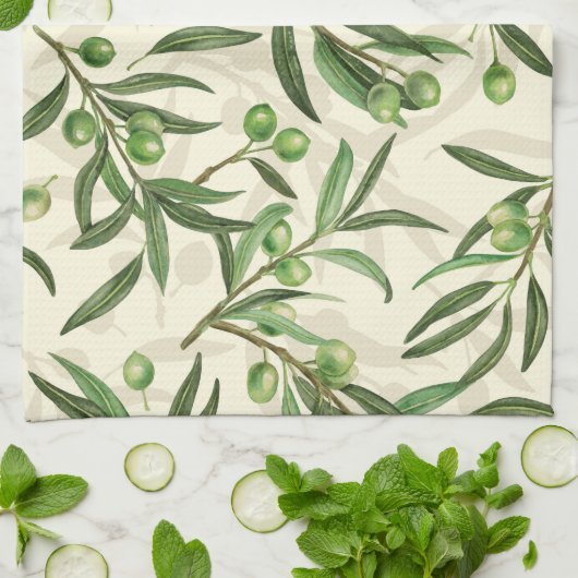 Waterverf voor olijfbijkantoren theedoek (Gevouwen)