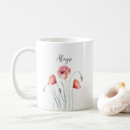 Waterverf voor persoonlijke rode papavers koffiemok