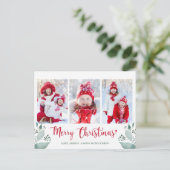 Waterverf voor prettig kerstscript Leaf 3 Foto Feestdagenkaart (Staand voorkant)