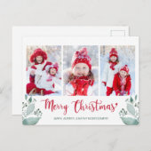 Waterverf voor prettig kerstscript Leaf 3 Foto Feestdagenkaart (Voorkant / Achterkant)