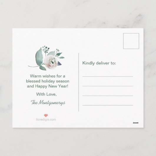 Waterverf voor prettig kerstscript Leaf 3 Foto Feestdagenkaart (Achterkant)